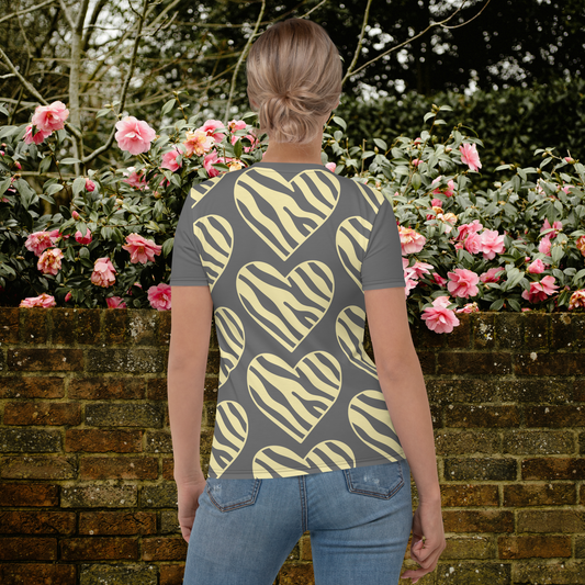 T-shirt femme animal gris et jaune.