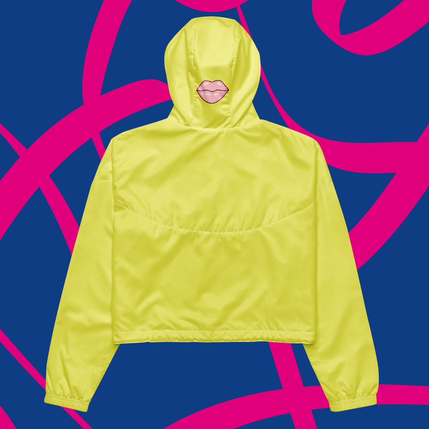 Yellow and light pink animal print women’s cropped windbreaker.