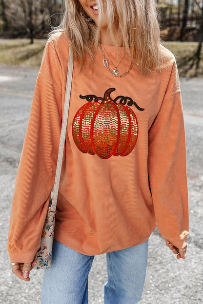 Pumpkin sequin women’s long sleeve sweatshirt.