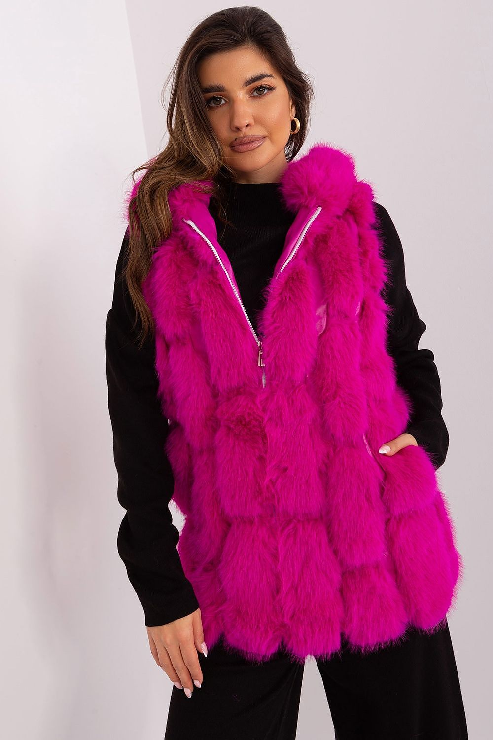 Gilet femme en fourrure fuchsia.