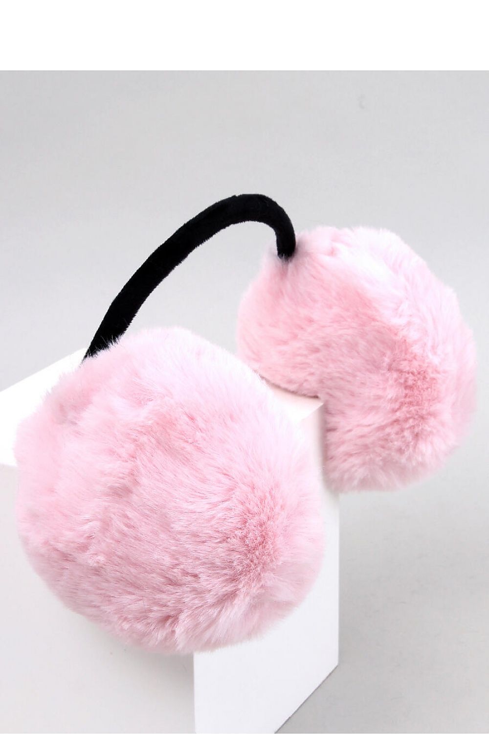 Pink and black fur earmuffs.