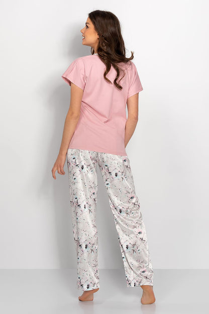 Pink and silver satin women’s pajamas set.