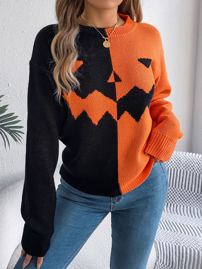 Pumpkin half sided long sleeve women’s sweater.