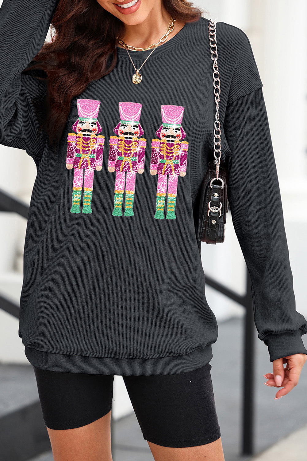 Sequin nutcracker long sleeve women’s sweatshirt.