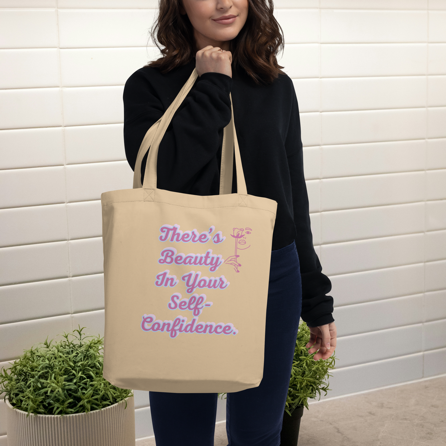 Tan and multi-color there’s beauty in your self-confidence organic cotton tote bag.