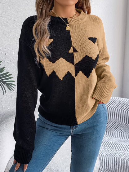 Pumpkin half sided long sleeve women’s sweater.