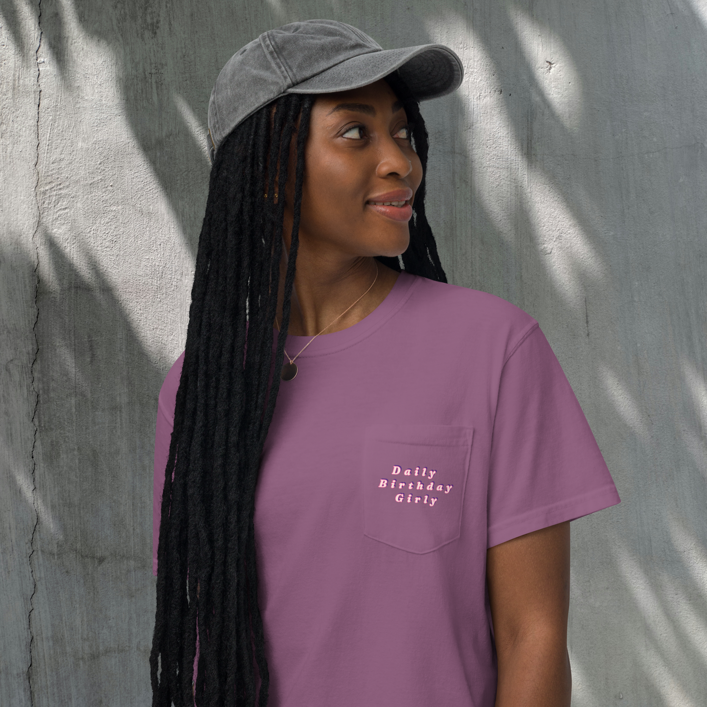 Purple pocket daily birthday girly women’s t-shirt.