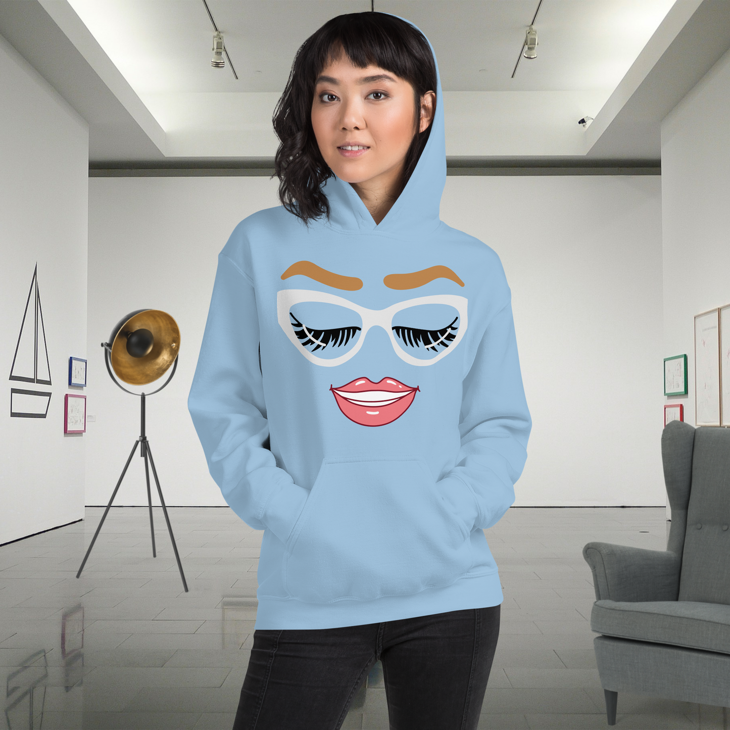 Light blue or pink women’s hoodie.