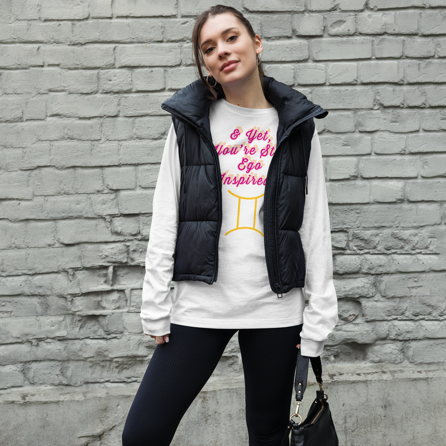 White and fuchsia & yet, you’re still ego inspired women’s long sleeve tee.