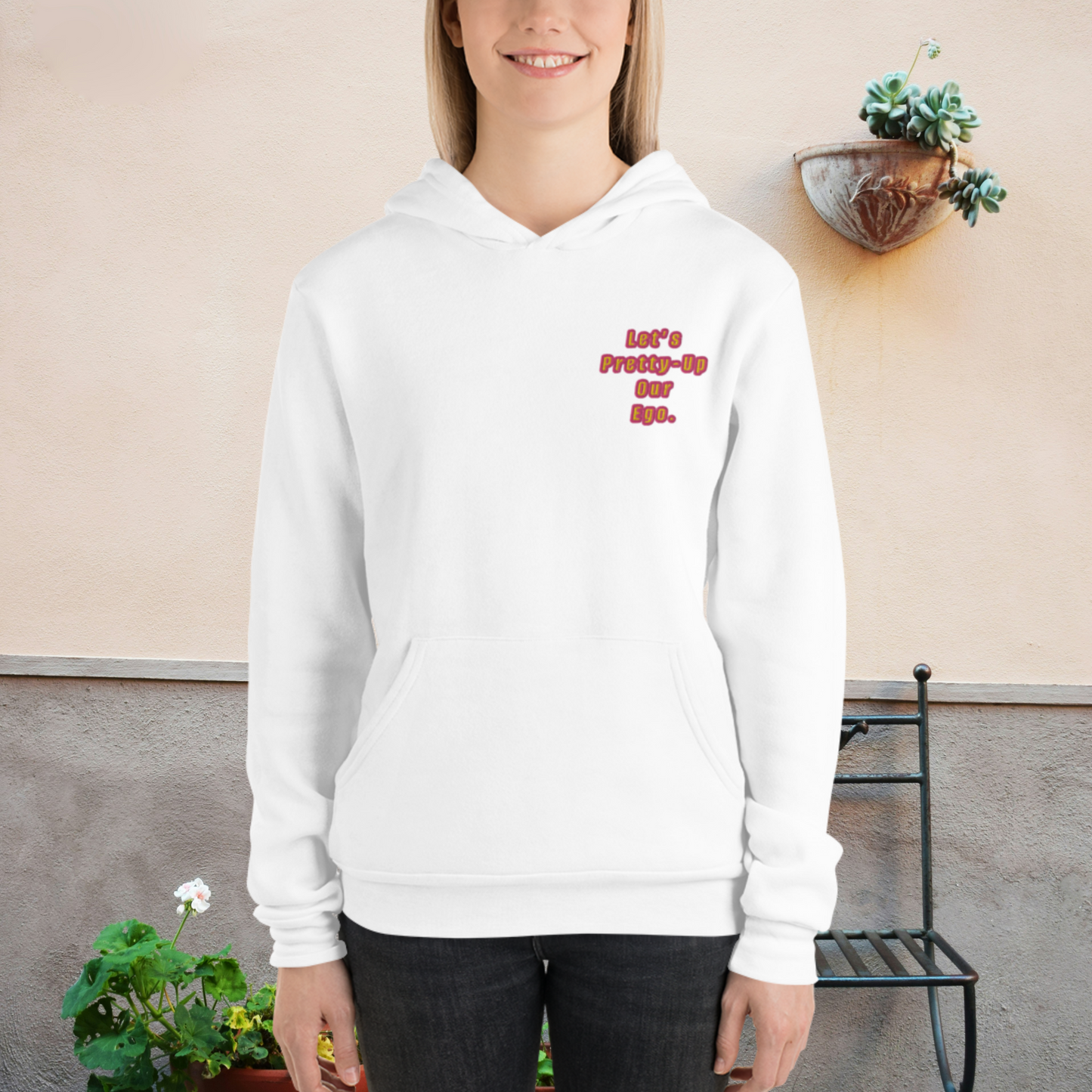 White lets pretty-up our ego women’s hoodie.