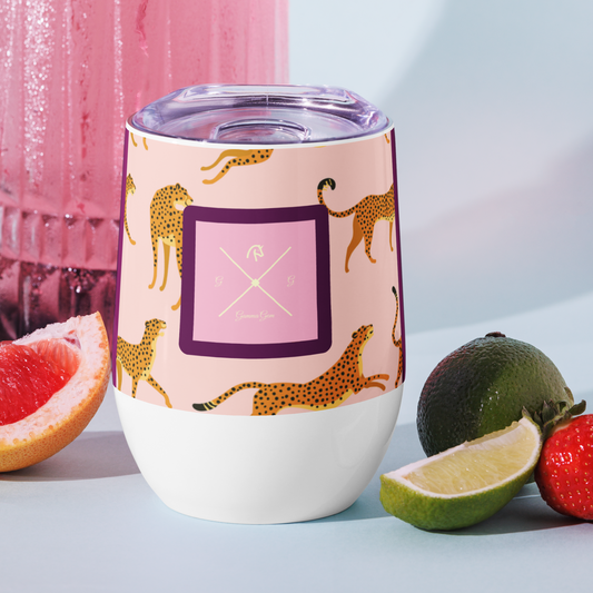 Purple and multi-color animal wine tumbler.