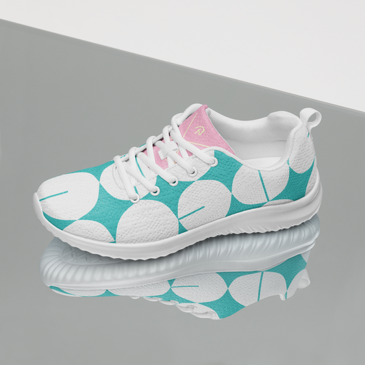 White and teal women’s athletic shoes.