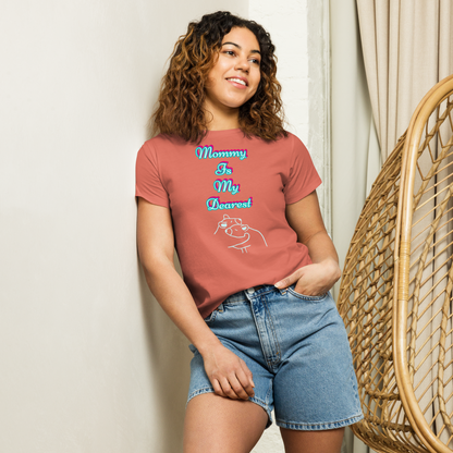 Orange and turquoise mommy is my dearest women’s high-waisted t-shirt.