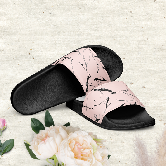 Black and light pink women's slides.